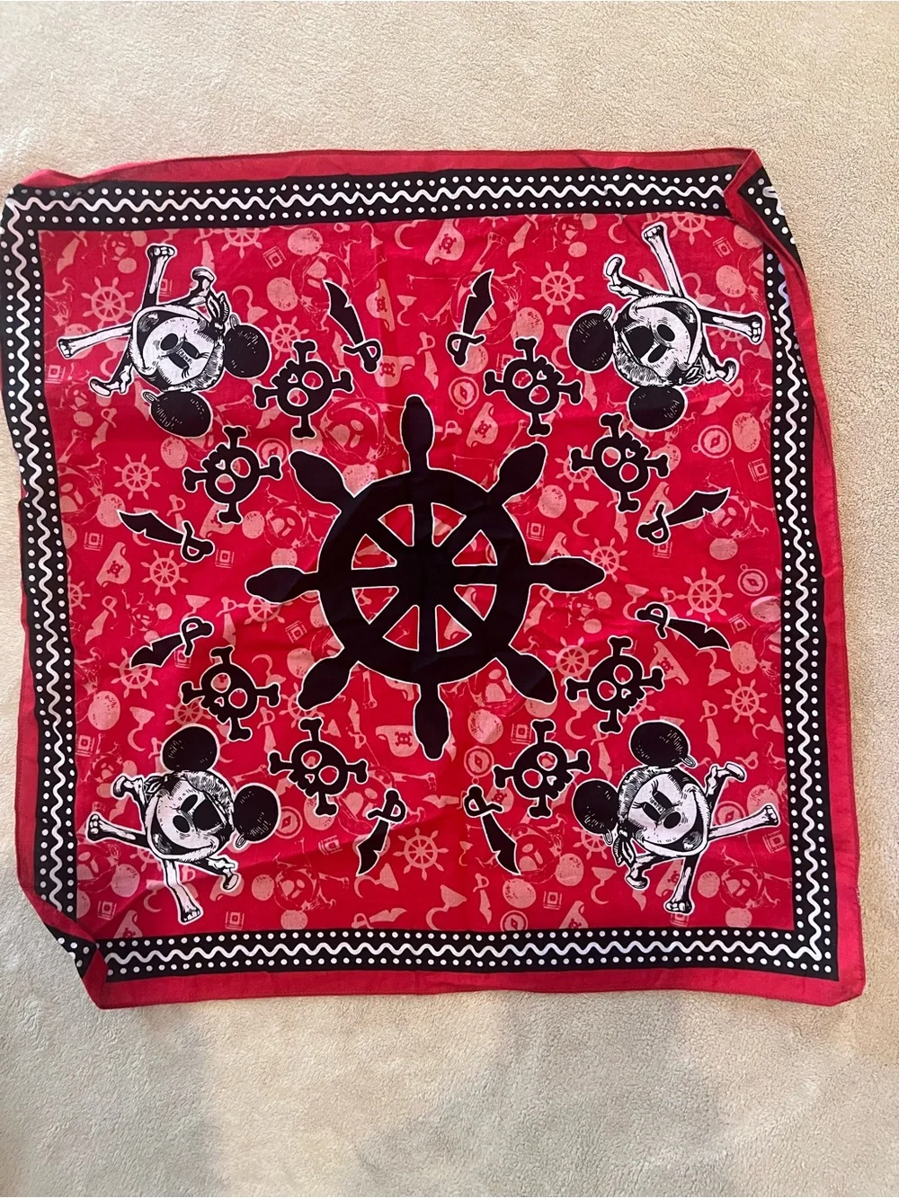 Disney Red Skull & Crossbones Bandana-Print Scarf